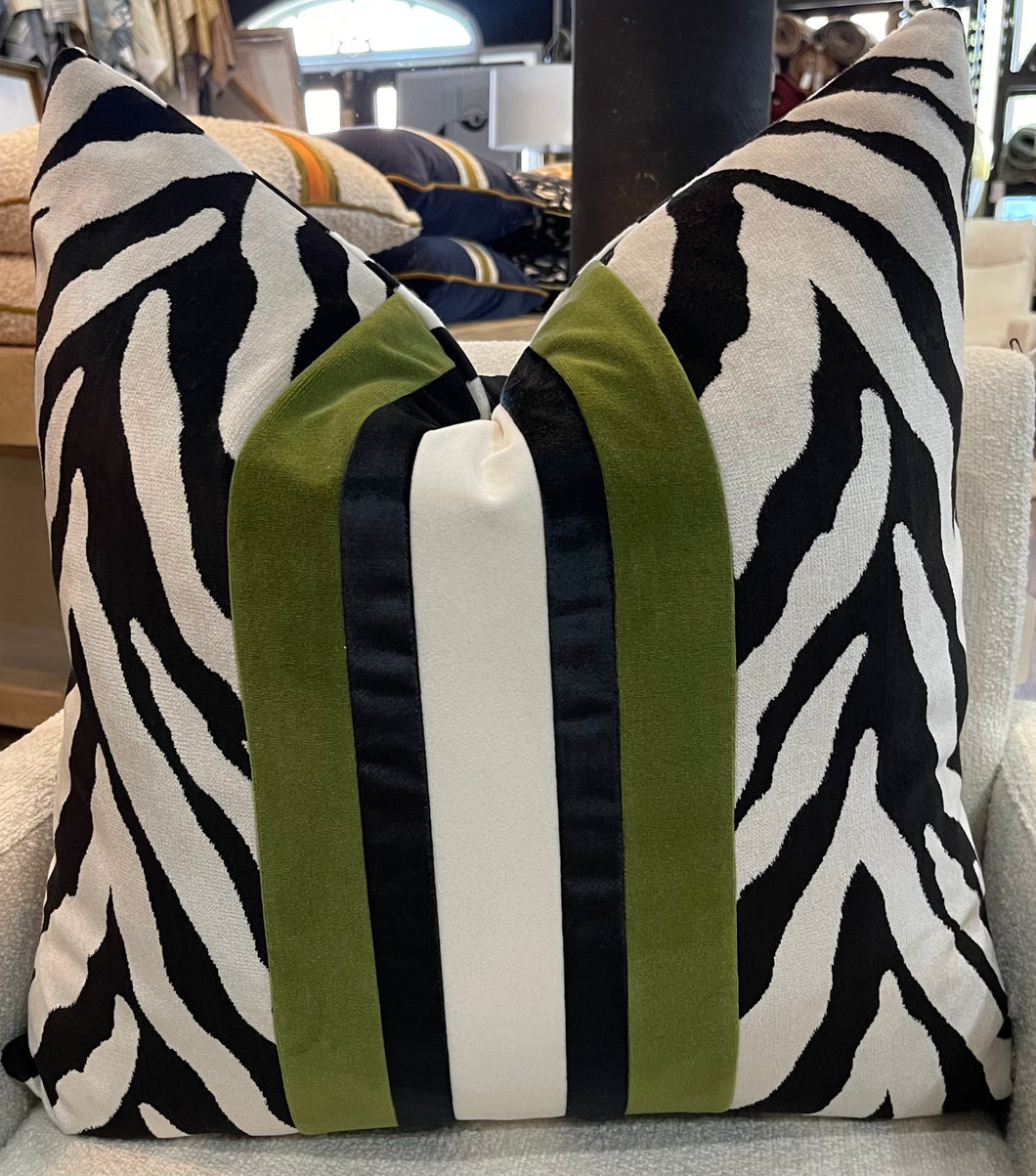 Zebra Pillow with Gucci Stripe