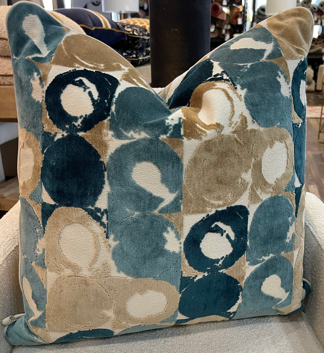 Teal Blocked Circles Pillow