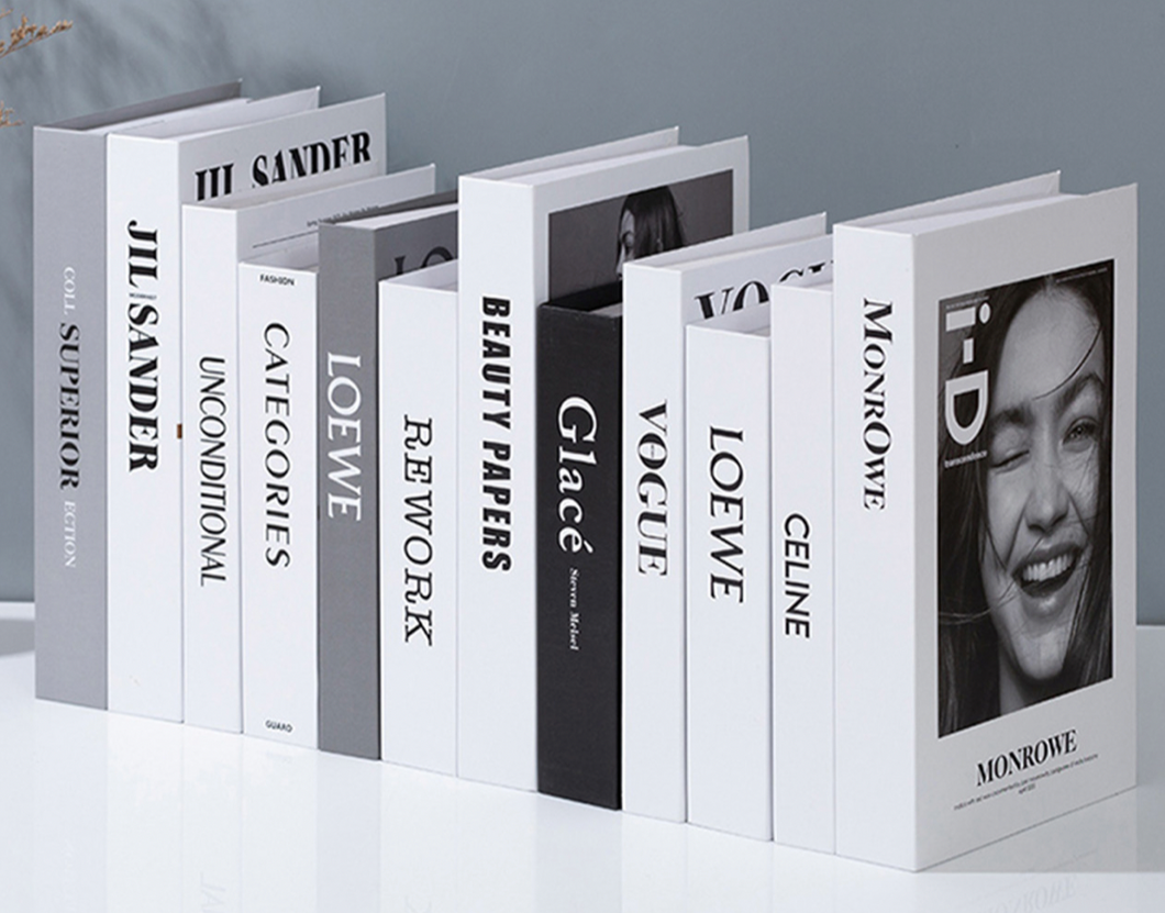 Set of 12 Decorative Black and White Books