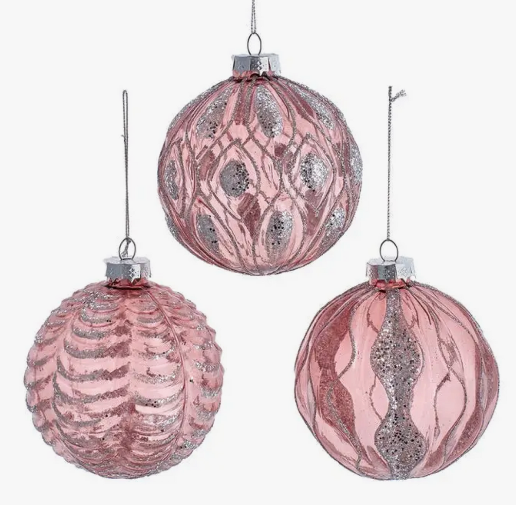 Pink & Silver Glass Ball Ornament - Assorted