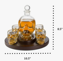 Load image into Gallery viewer, Skull Decanter Set &amp; 4 Skeleton Shot Glasses
