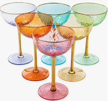 Load image into Gallery viewer, Pastel Coupe Gold Stem Glasses - Set of 6
