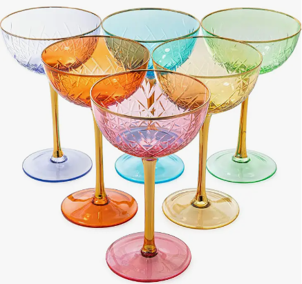 Pastel Coupe Gold Stem Glasses - Set of 6