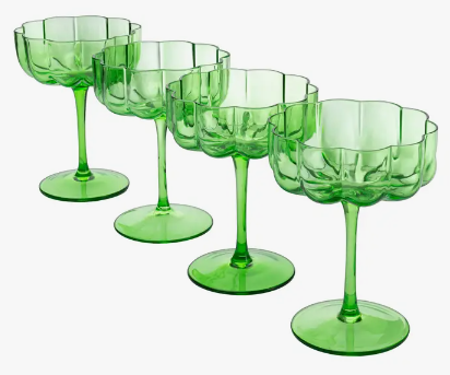 Green Flower Cocktail Coupes - Set of 4