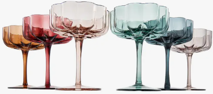 Vintage Flower Coupe Glasses - Set of 6