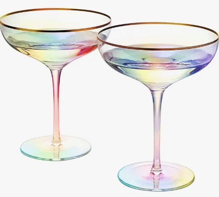 Large Iridescent Gilded Coupe Glasses - Set of 2
