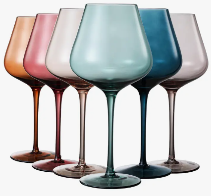Pastel Colored Crystal Wine Glasses - Set of 6