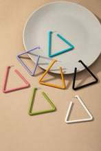 Load image into Gallery viewer, Large acrylic triangle hoop earrings with color coating
