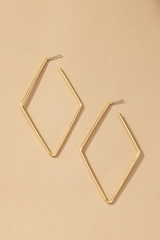 Large Diamond shape wire hoop earrings