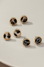 Load image into Gallery viewer, Small round shape stud with faux leather leopard print
