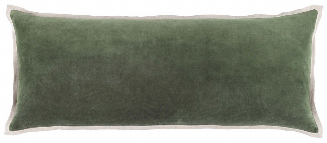 Gehry Velvet/Linen Sage Decorative Pillow- 16x40 Lumbar