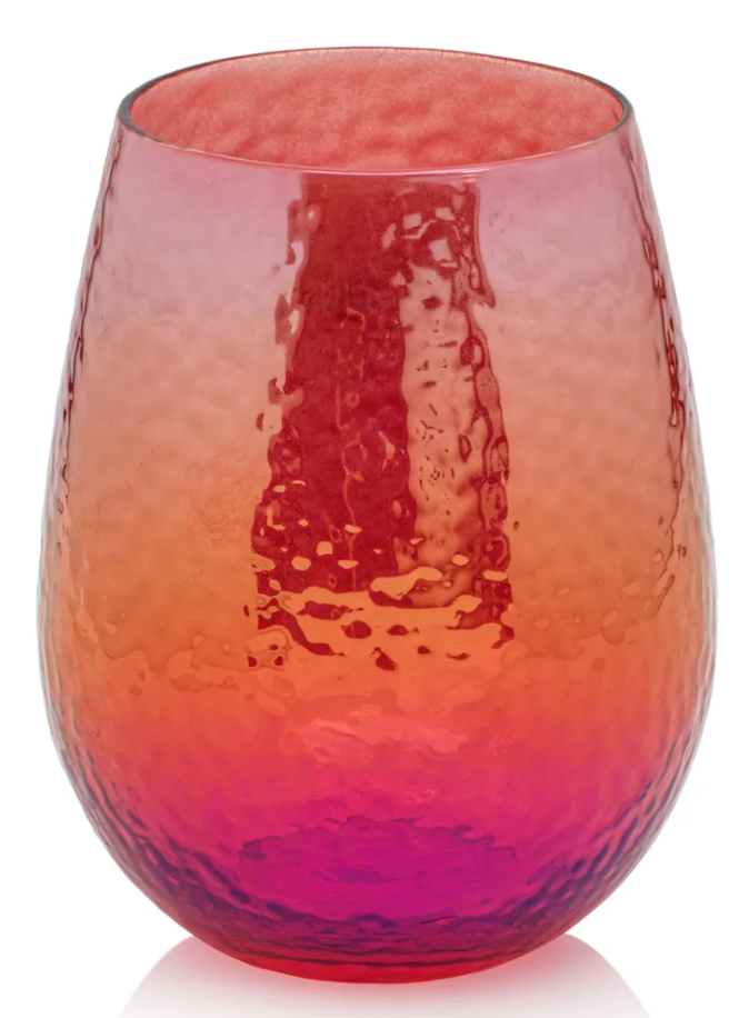 Red Stemless Glass Set