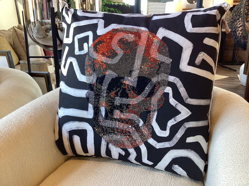 Red and Black Rhinestone Skull Pillow